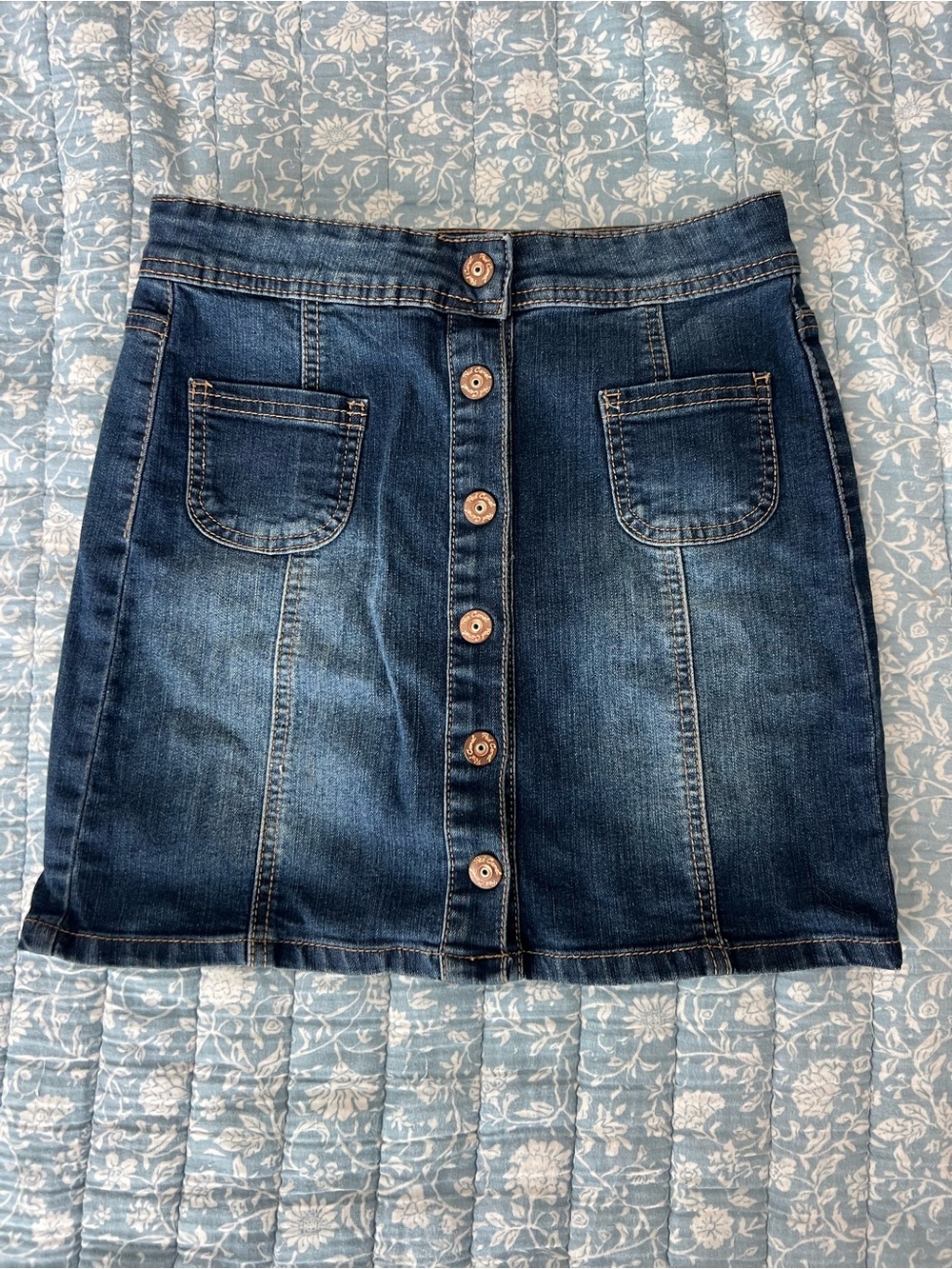 Red Camel Dark Blue Button-Front Denim Mini Skirt